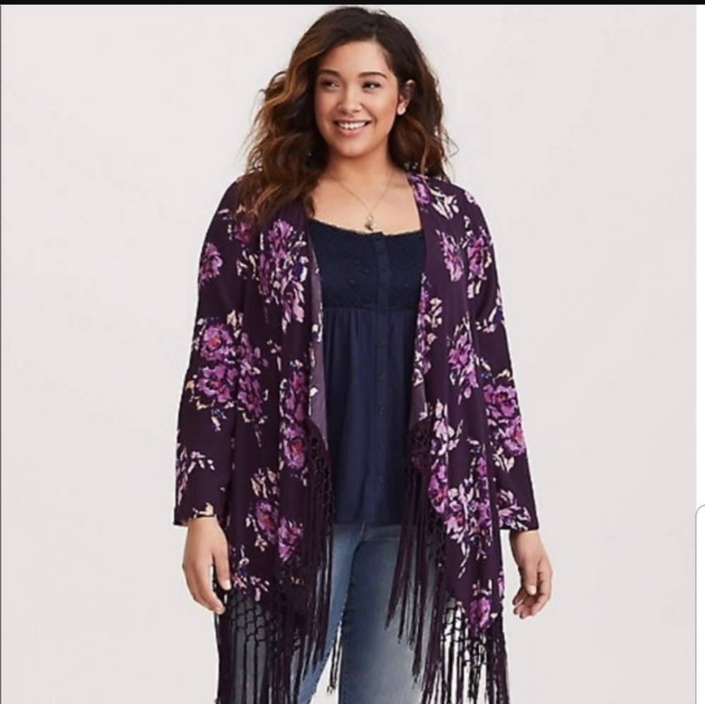 Purple flower Fringe Kimono